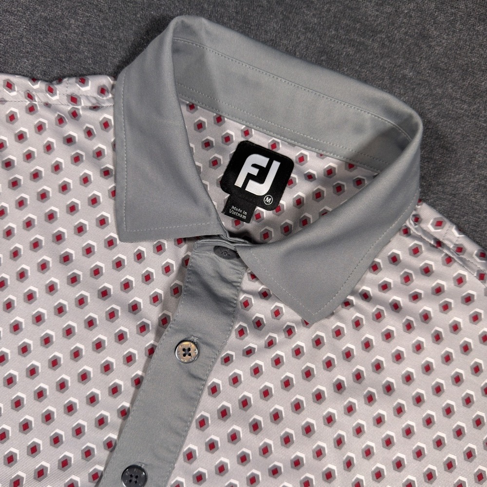 FootJoy Golf Polo Shirt Mens M Gray Geometric Print Performance Short Sleeve